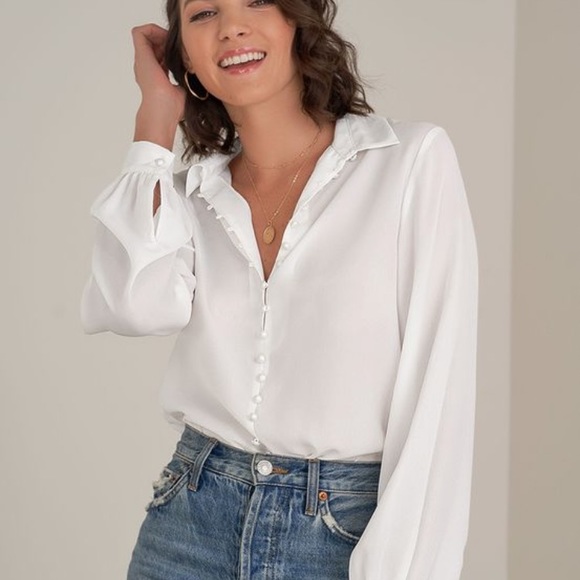 Long sleeve white shirt with pearl buttons - Picture 1 of 6
